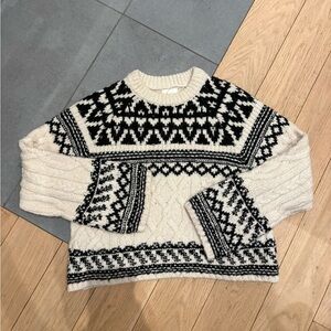 H&M Black and White Fair Isle Cable Knit Sweater